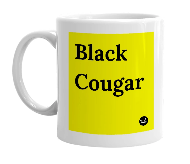 White mug with 'Black Cougar' in bold black letters