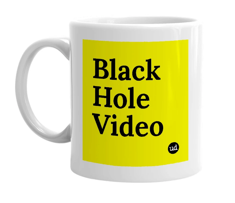 White mug with 'Black Hole Video' in bold black letters