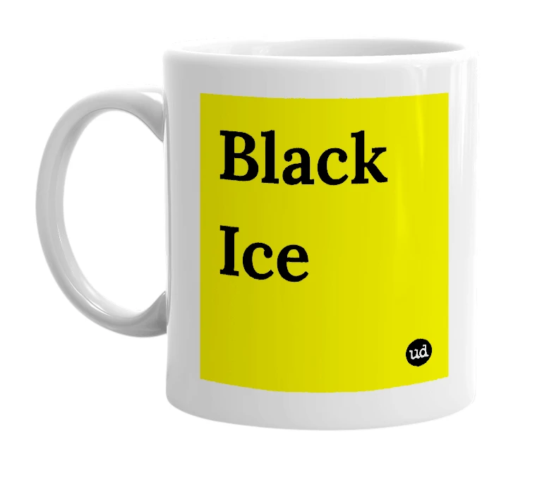 White mug with 'Black Ice' in bold black letters