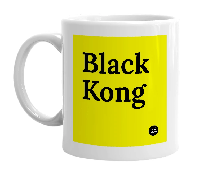 White mug with 'Black Kong' in bold black letters