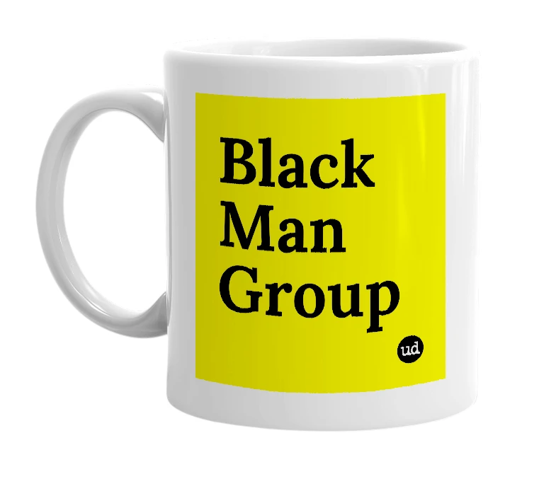 White mug with 'Black Man Group' in bold black letters