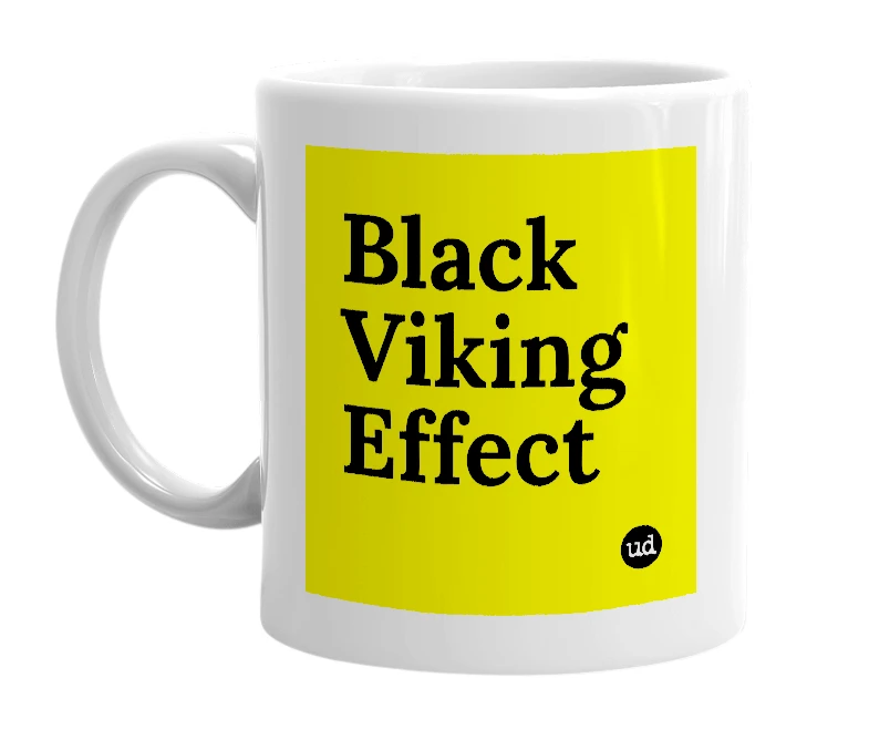 White mug with 'Black Viking Effect' in bold black letters