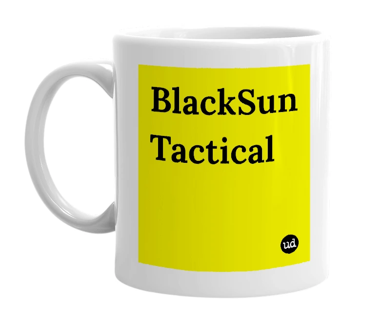 White mug with 'BlackSun Tactical' in bold black letters