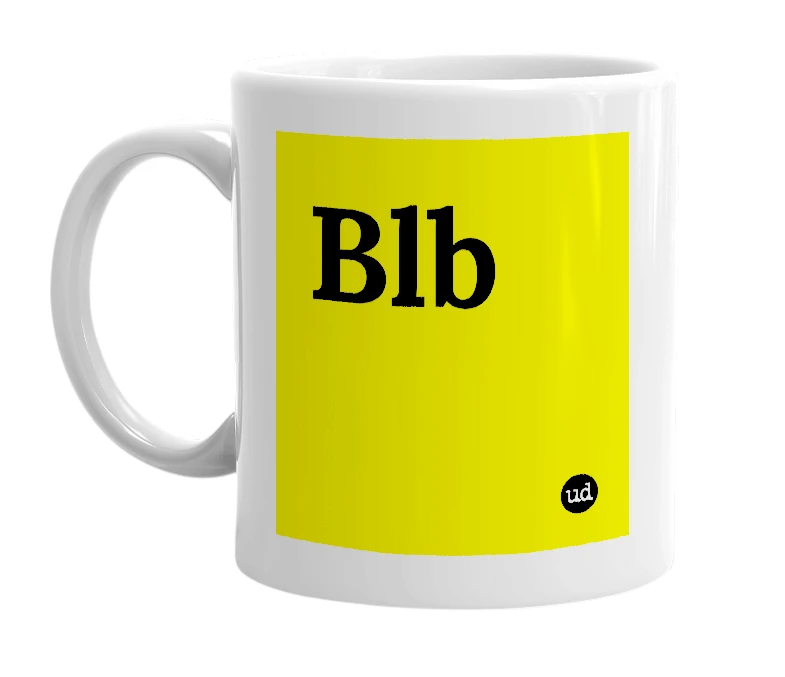 White mug with 'Blb' in bold black letters