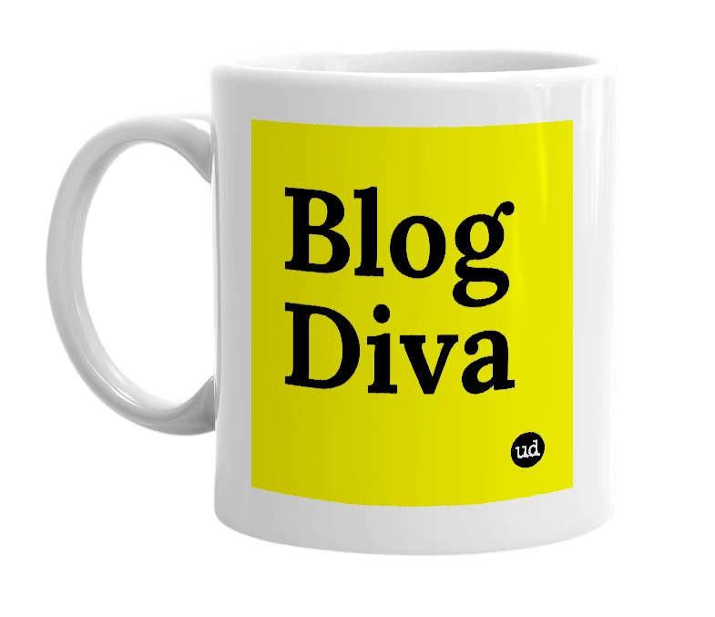 White mug with 'Blog Diva' in bold black letters