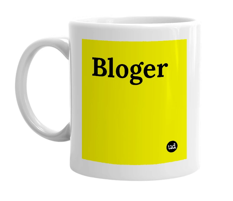 White mug with 'Bloger' in bold black letters