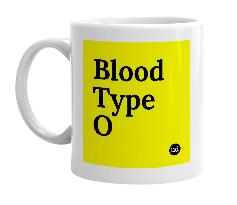 White mug with 'Blood Type O' in bold black letters