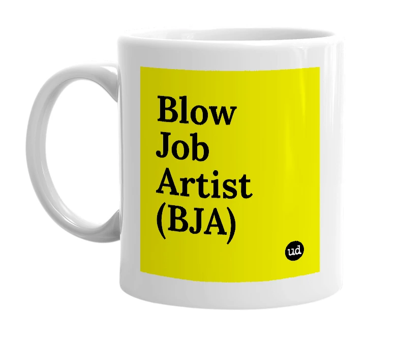 White mug with 'Blow Job Artist (BJA)' in bold black letters