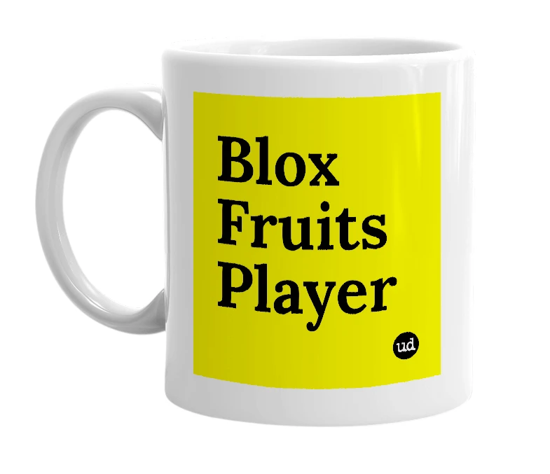 White mug with 'Blox Fruits Player' in bold black letters