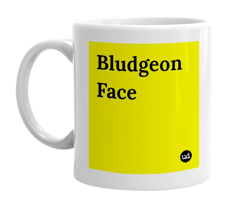 White mug with 'Bludgeon Face' in bold black letters