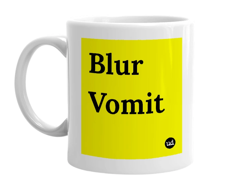 White mug with 'Blur Vomit' in bold black letters
