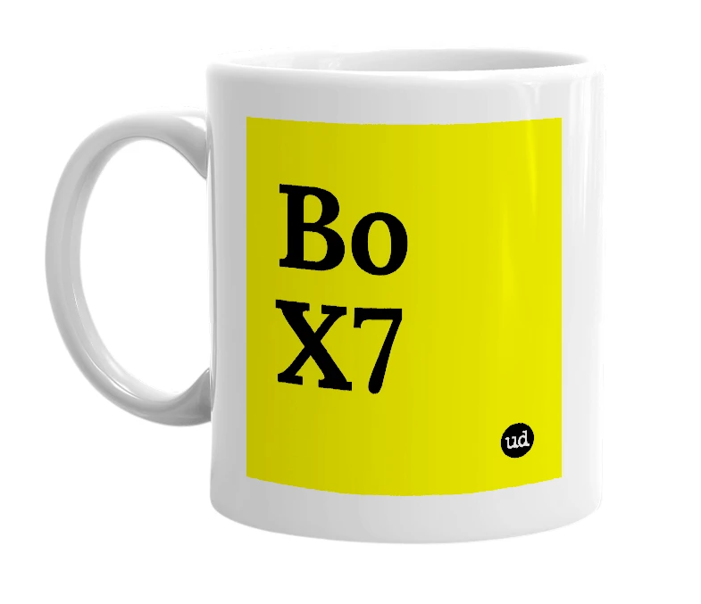 White mug with 'Bo X7' in bold black letters