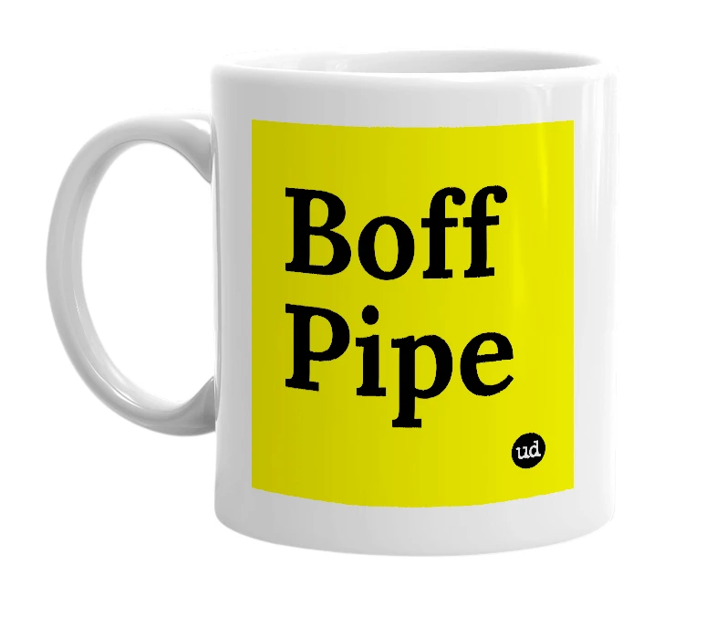 White mug with 'Boff Pipe' in bold black letters