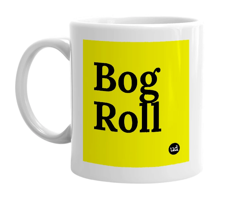 White mug with 'Bog Roll' in bold black letters