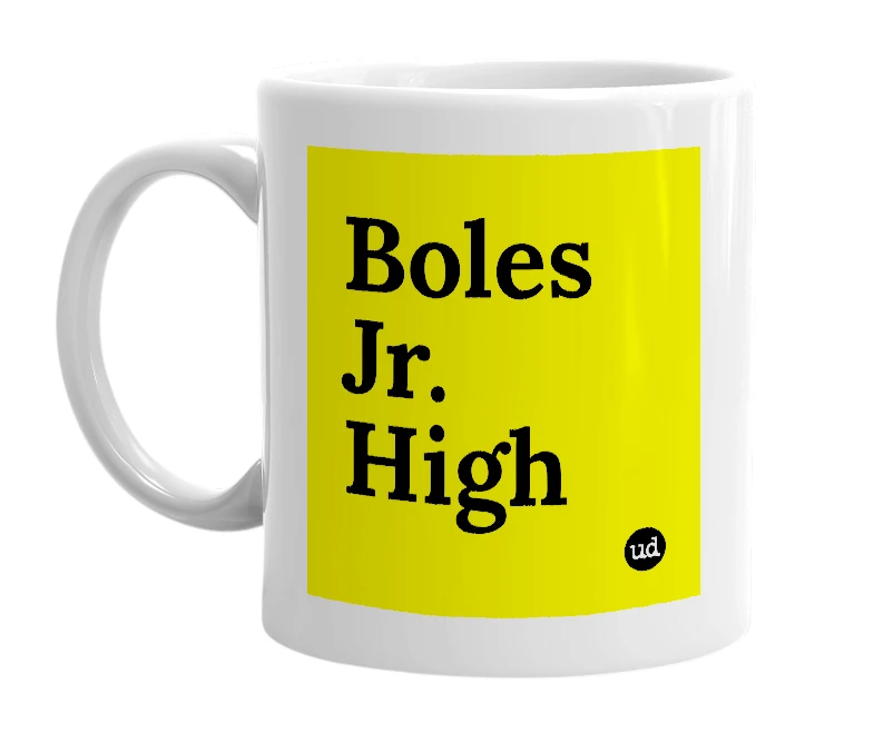 White mug with 'Boles Jr. High' in bold black letters