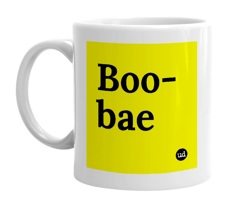 White mug with 'Boo-bae' in bold black letters