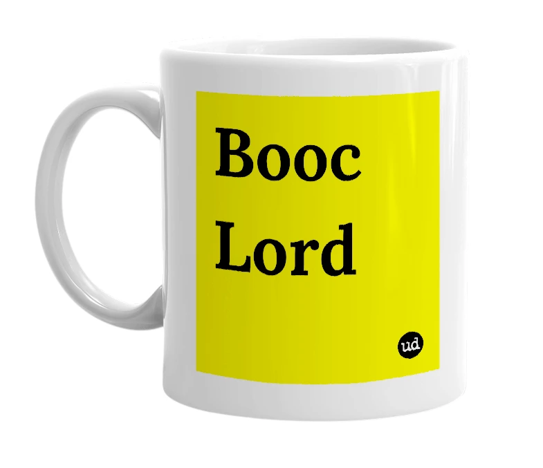 White mug with 'Booc Lord' in bold black letters