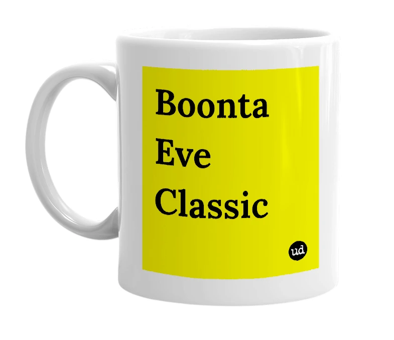 White mug with 'Boonta Eve Classic' in bold black letters