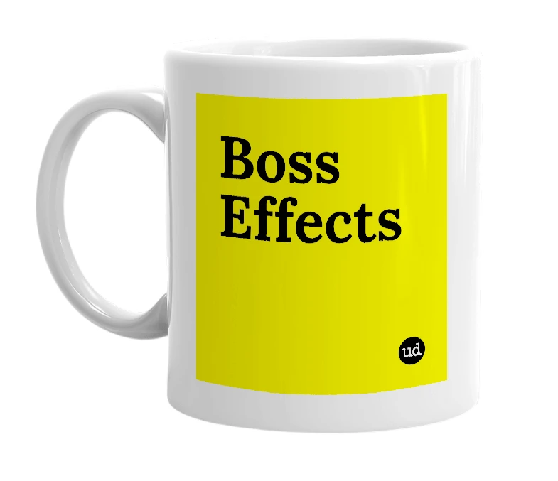 White mug with 'Boss Effects' in bold black letters