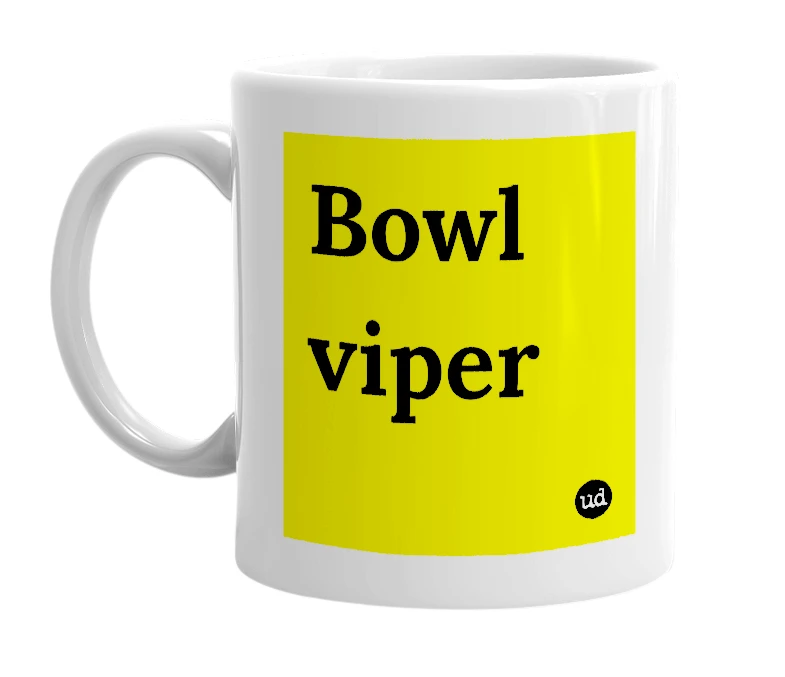 White mug with 'Bowl viper' in bold black letters