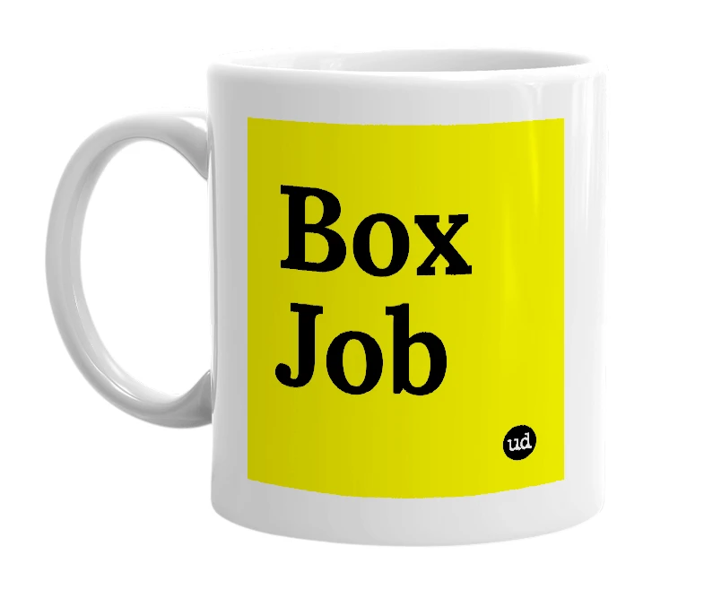 White mug with 'Box Job' in bold black letters