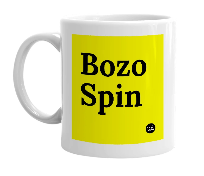 White mug with 'Bozo Spin' in bold black letters
