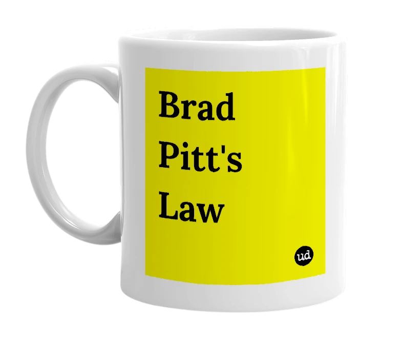 White mug with 'Brad Pitt's Law' in bold black letters