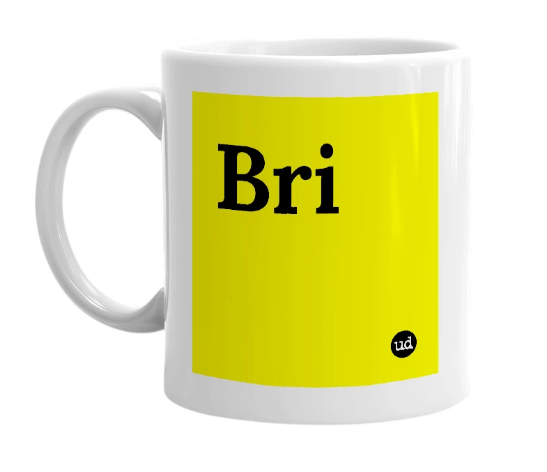 White mug with 'Bri' in bold black letters