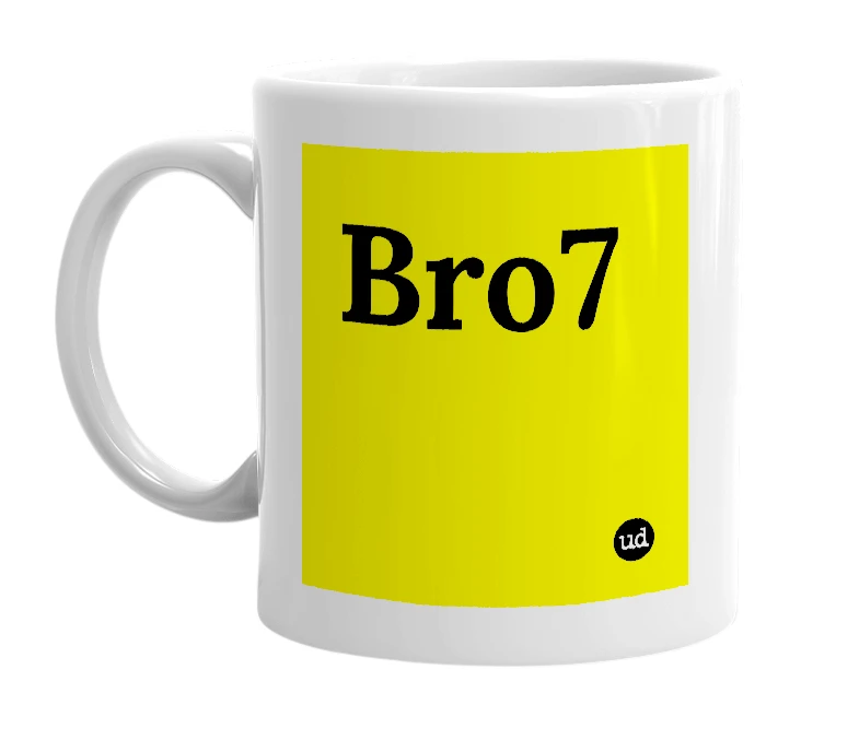 White mug with 'Bro7' in bold black letters