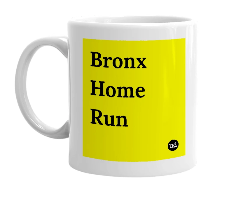 White mug with 'Bronx Home Run' in bold black letters