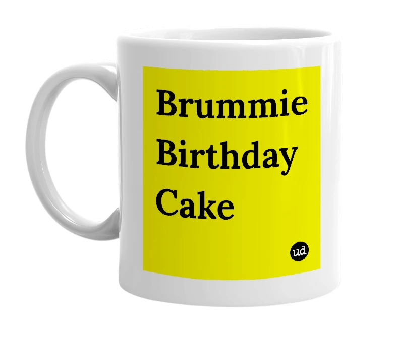 White mug with 'Brummie Birthday Cake' in bold black letters