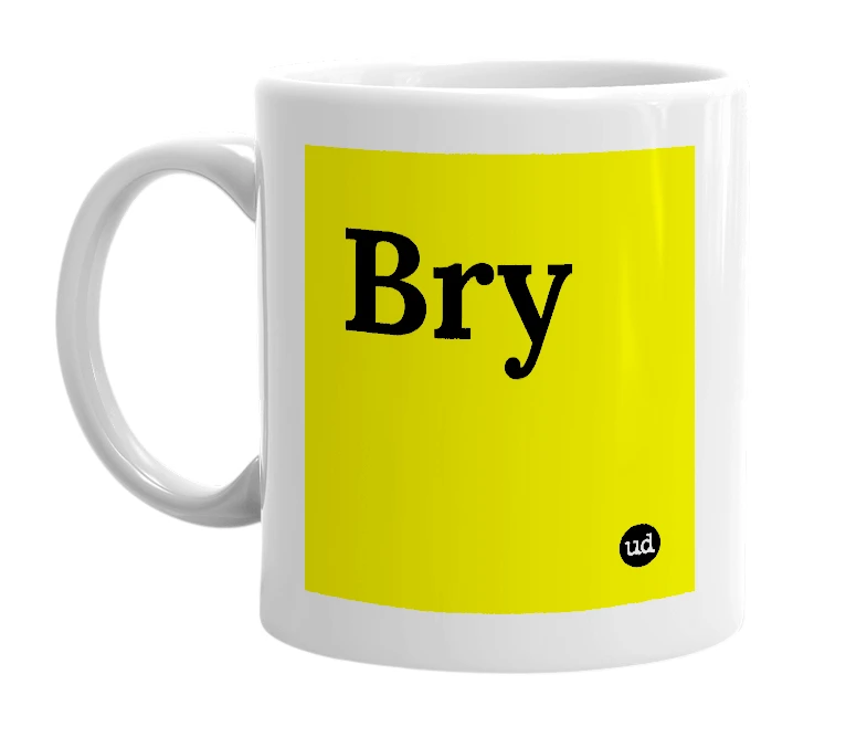 White mug with 'Bry' in bold black letters