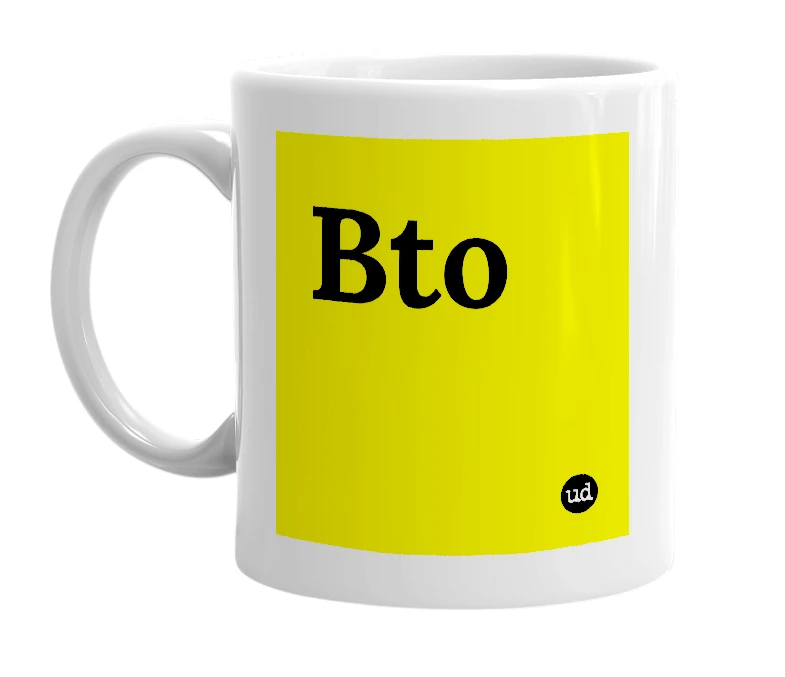 White mug with 'Bto' in bold black letters