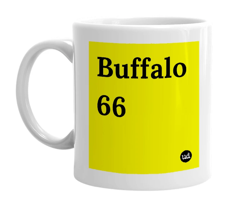 White mug with 'Buffalo 66' in bold black letters