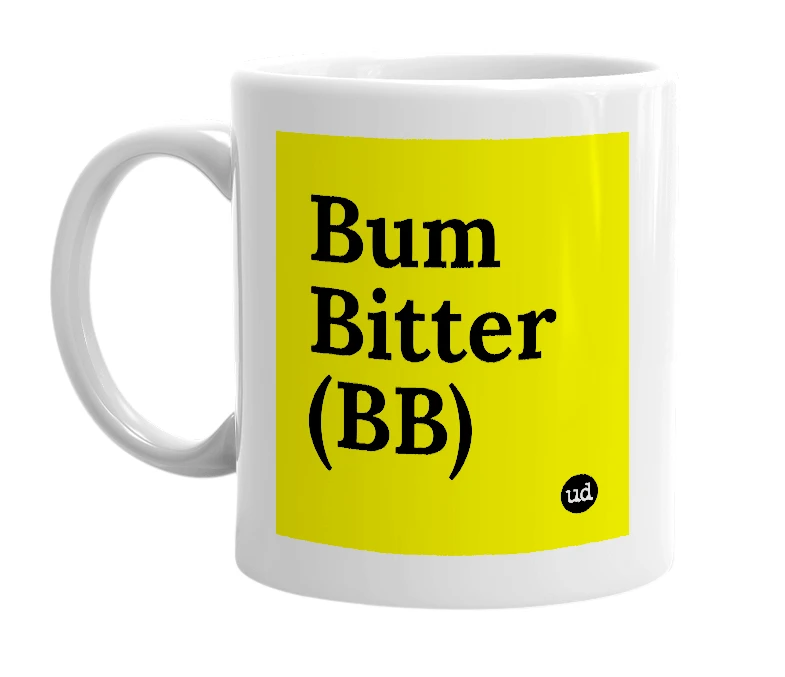 White mug with 'Bum Bitter (BB)' in bold black letters