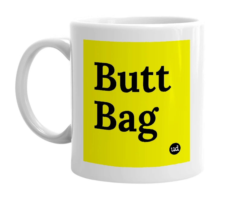 White mug with 'Butt Bag' in bold black letters