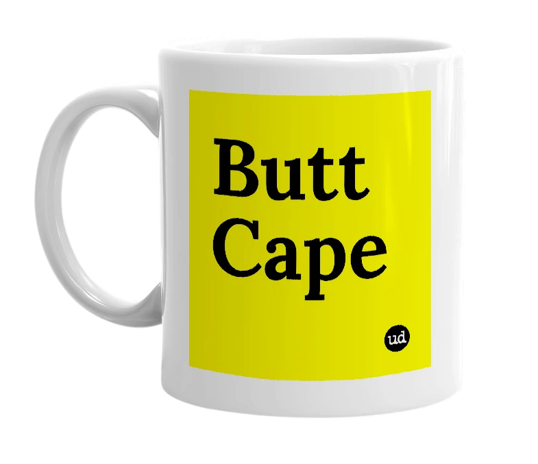 White mug with 'Butt Cape' in bold black letters