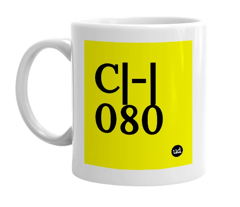 White mug with 'C|-|080' in bold black letters