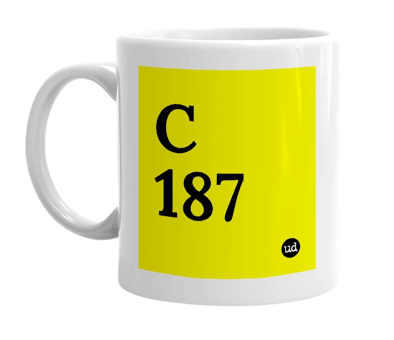 White mug with 'C 187' in bold black letters