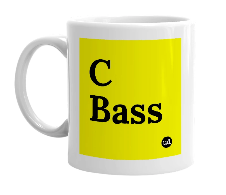 White mug with 'C Bass' in bold black letters