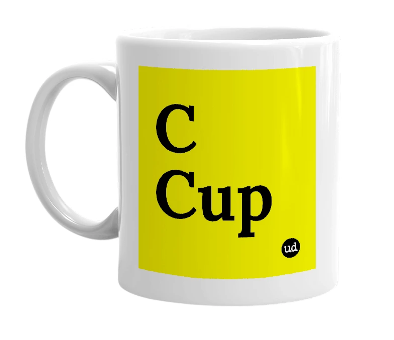 White mug with 'C Cup' in bold black letters