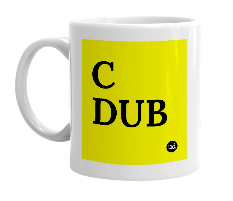 White mug with 'C DUB' in bold black letters