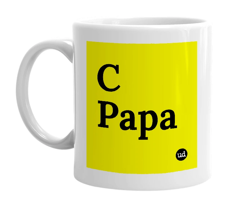 White mug with 'C Papa' in bold black letters