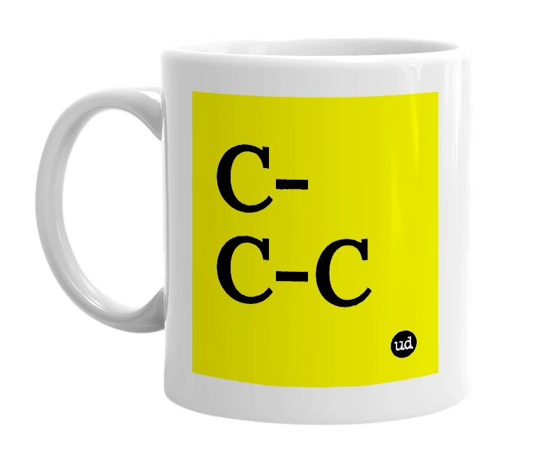 White mug with 'C-C-C' in bold black letters