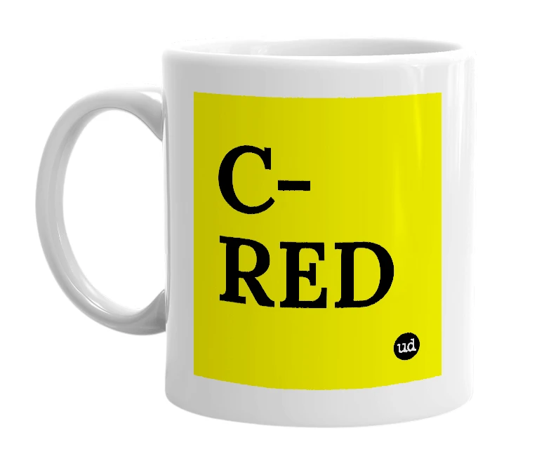 White mug with 'C-RED' in bold black letters