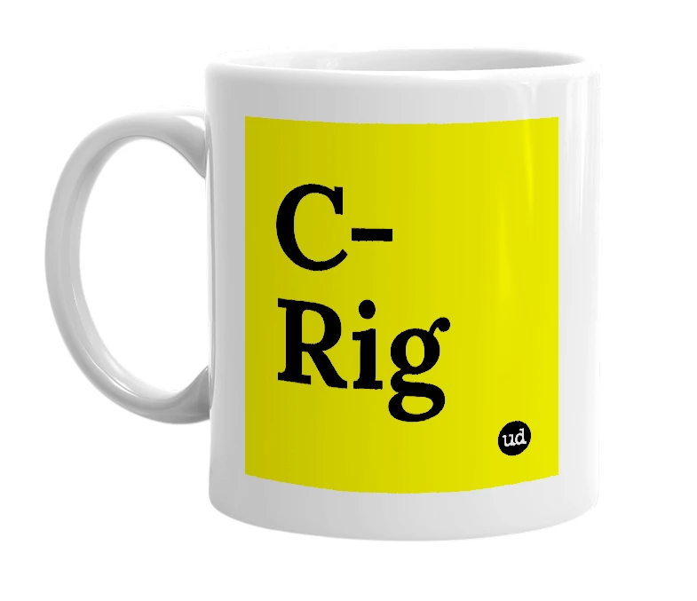 White mug with 'C-Rig' in bold black letters