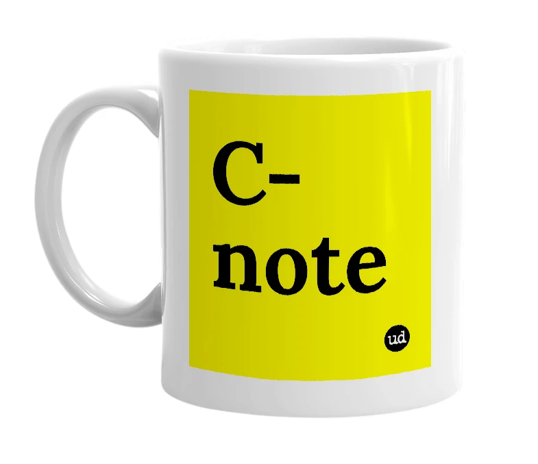 White mug with 'C-note' in bold black letters