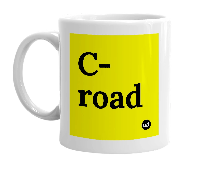 White mug with 'C-road' in bold black letters