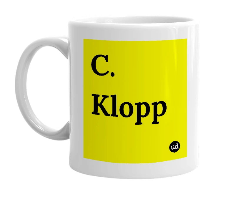 White mug with 'C. Klopp' in bold black letters