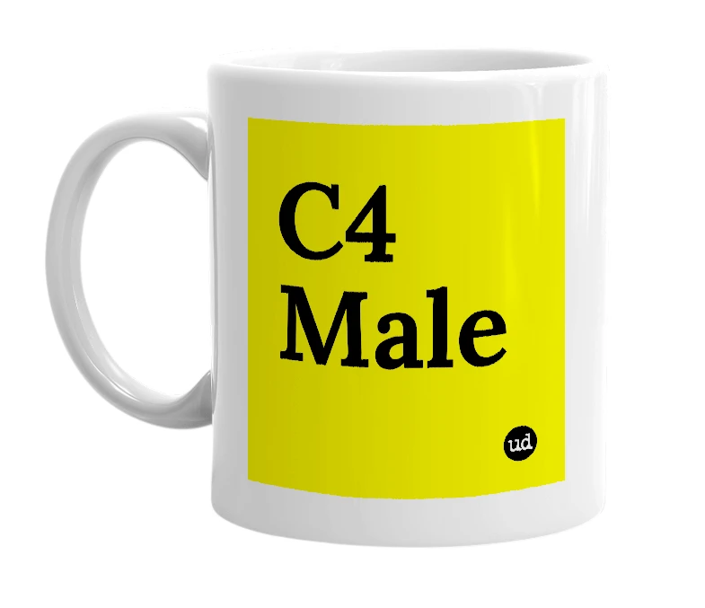 White mug with 'C4 Male' in bold black letters
